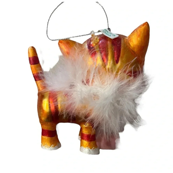 Unique Kitty Cat Mercury Glass Hand Painted Christmas Ornament - Picture 4 of 6